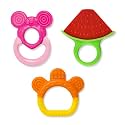 THE LITTLE LOOKERS Combo Silicone Fruit Shape Teether for Baby/Toddlers/Infants/Children (Pack of 3) (Watermelon, Candy Pink &amp; Ring Orange)
