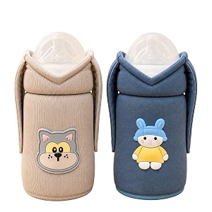 the little lookers feeder cover sleeve with handles  soft protective baby bottle holder  water-resistant cover with anti-slip base  fits wide-neck compatible with philips avent blue amp grey 330ml