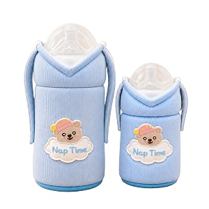 the little lookers feeder cover sleeve with handles  soft protective baby bottle holder  water-resistant cover with anti-slip base  fits wide-neck compatible with philips avent sky blue 125ml amp 330ml