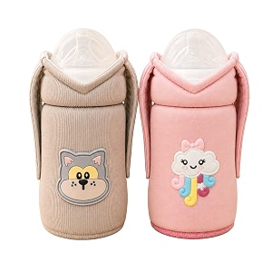the little lookers feeder cover sleeve with handles  soft protective baby bottle holder  water-resistant cover with anti-slip base  fits wide-neck compatible with philips avent pink amp grey 330ml