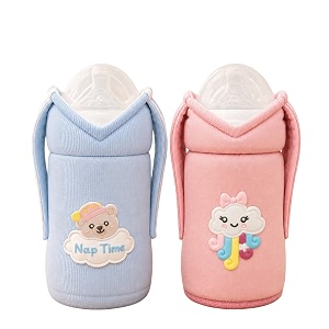 the little lookers feeder cover sleeve with handles  soft protective baby bottle holder  water-resistant cover with anti-slip base  fits wide-neck compatible with philips avent pink amp skyblue 330ml