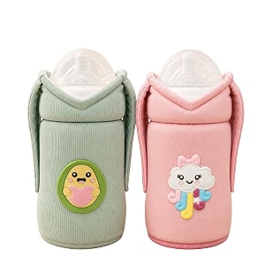 the little lookers feeder cover sleeve with handles  soft protective baby bottle holder  water-resistant cover with anti-slip base  fits wide-neck compatible with philips avent pink amp green 330ml