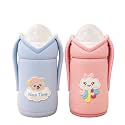 THE LITTLE LOOKERS Feeder Cover Sleeve with Handles | Soft Protective Baby Bottle Holder | Water-Resistant Cover with Anti-Slip Base | Fits Wide-Neck, Compatible with Philips Avent (Pink &amp; Skyblue, 330ml)
