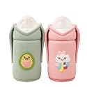 THE LITTLE LOOKERS Feeder Cover Sleeve with Handles | Soft Protective Baby Bottle Holder | Water-Resistant Cover with Anti-Slip Base | Fits Wide-Neck, Compatible with Philips Avent (Pink &amp; Green, 330ml)