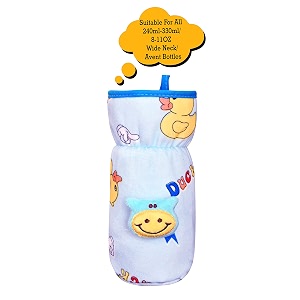 the little lookers for philips aventbroad neck feeders soft plush stretchable baby feeding bottle cover with easy to hold strap  suitable for 240 260ml amp 330ml light blue