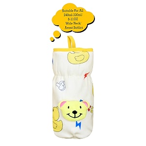 the little lookers for philips aventbroad neck feeders soft plush stretchable baby feeding bottle cover with easy to hold strap  suitable for 240 260ml amp 330ml light yellow