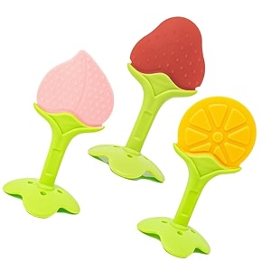 the little lookers silicone fruit shape teether for 0 to 12 months babyinfants i bpa free - multicolor combo - pack of 3