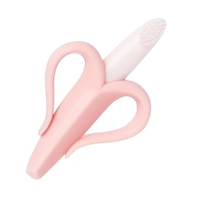 the little lookers single silicone banana shaped baby teething toothbrushteether for babiestoddlersinfantschildren pink pack of 1