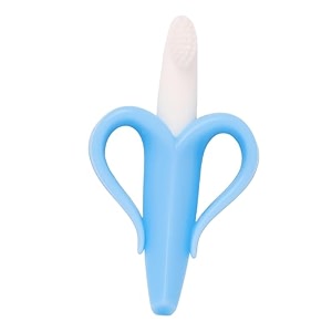 the little lookers single silicone banana shaped baby teething toothbrushteether for babiestoddlersinfantschildren blue - pack of 1