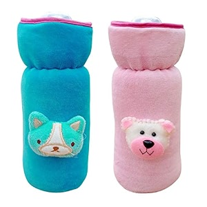 the little lookers bottle cover for feeders soft plush stretchable baby feeding bottle cover with easy to hold strap  suitable for 200ml amp 240ml pack of 2