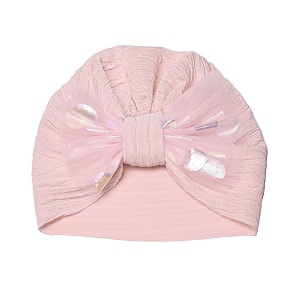 the little lookers cotton unisex soft turban bow knot cap baby headwear  suitable for 3 to 18 months baby baby pink