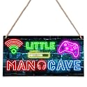 Little Man Cave, Neon Gaming Wooden Door Sign for Gamer Room Decor, Boys Decorations for Bedroom Nursery Playroom Wall Art (5"x10") -A06
