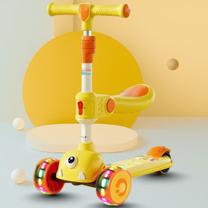little olive double deck scooter with led lights adjustable handlebar and lean-to-steer