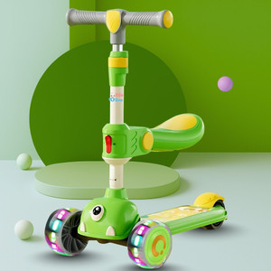 little olive double deck scooter with led lights adjustable handlebar and lean-to-steer