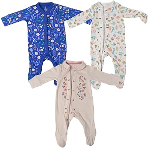 newborn baby cotton sleepsuitsrompersbodysuitsjumpsuits front open snap closure full sleeves 0-3 months unisex baby pack of any 3