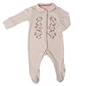 Pure Cotton Baby Sleepsuits, Baby Rompers/Bodysuits/Jumpsuits, Snap Buttons, Embroidered Print, Beige, 1-3 Months