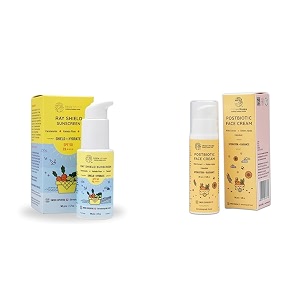 little rituals rayshield sunscreen for baby and kids spf 50 pa uvauvbir digital bluelight protection - 50 g and post-biotic face cream moisturiser with golden millets jojoba calendula - 30 g
