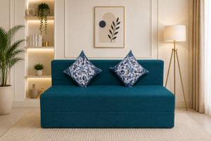 little smile 4x6 size for 2 person-jute fabric washable cover 2 seater double foam fold out sofa cum bed finish color - multicolor delivery condition - pre-assembled