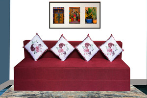 little smile 6x6 size for 4 person- jute fabric washable cover 4 seater double foam fold out sofa cum bed