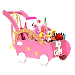 little surprise box wooden pink pram hamper for newborn baby boy 0-12months