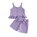 Little Toddler Kids Girl Clothes Set 1-8 Years Summer Outfits Solid Color Tank Tops &amp; Shorts