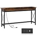 LITTLE TREE 70.9 inch Long Sofa Console Table with Outlets Charging Station Narrow Entryway Hallway Accent Furniture