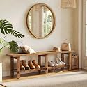 LITTLE TREE Solid Wood Entryway Shoe Bench, 63" Farmhouse Narrow End of Bed Bench with Storage Rack for Bedroom, Living Room, Entry Way, Front Door, Window, Hallway, Rustic Brown