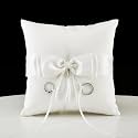 Wedding Ring Bearer Pillow with Satin Bow, Pearl Detail White Ivory | Ivory satin fabric, pearl detail, classic bow, soft cushion, for wedding ceremony ring bearer
