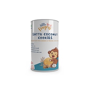 little fingers healthy nutritious cookies with no refined sugar and preservatives for kids - 150 grams sattu coconut cookies pack of 3
