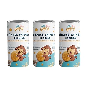 littlefingers organic cookies with no refined sugar and preservatives for kids - 150 grams  suitable for 1 year  orange oatmeal pack of 3