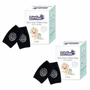 littloo baby knee socks amp crawling socks pack of 2 anti-slip knee amp elbow protector pads soft cotton elastic for cushion amp knee protection black