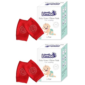 littloo baby safety protector knee amp elbow pads for anti-slip crawling experience made with soft cotton elastic and stretchable provides cushion amp knee protectionred- pack of 2