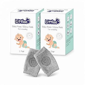 littloo baby knee socks amp crawling socks pack of 2 anti-slip knee amp elbow protector pads soft cotton elastic for cushion amp knee protection grey