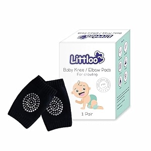 littloo baby safety protector knee amp elbow pads for anti-slip crawling experience made with soft cotton elastic and stretchable provides cushion amp knee protection for toddlers and infants black