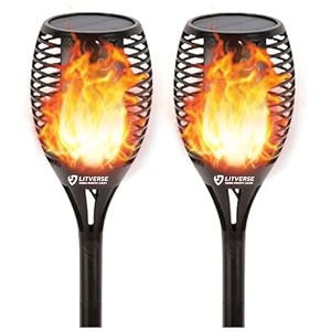 litverse solar torch lights  96 led flickering flame 2200 mah  3 modes  auto onoff  waterproof outdoor landscape amp wall lighting for garden patio yard balcony restaurant diwali  pack of 2