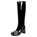 LIURUIJIA Women's Knee High Gogo Boots Block Heel Square Toe Disco Style