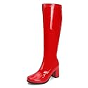 LIURUIJIA Women's Knee High Gogo Boots Block Heel Square Toe Disco Style