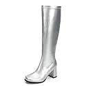LIURUIJIA Women's Knee High Gogo Boots Block Heel Square Toe Disco Style
