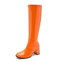 LIURUIJIA Women's Knee High Gogo Boots Block Heel Square Toe Disco Style