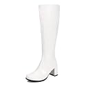 LIURUIJIA Women's Knee High Gogo Boots Block Heel Square Toe Disco Style