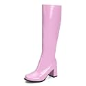 LIURUIJIA Women's Knee High Gogo Boots Block Heel Square Toe Disco Style