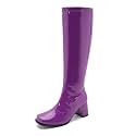 LIURUIJIA Women's Knee High Gogo Boots Block Heel Square Toe Disco Style