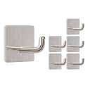 Livabber Adhesive Towel Hooks, 304 Stainless Steel Self Sticky Wall Hooks Waterproof Shower Hooks for Robe/Clothes, No Drilling Towel Hangers for Bathroom Kitchen Bedroom (Brushed Nickel, 6 Packs)