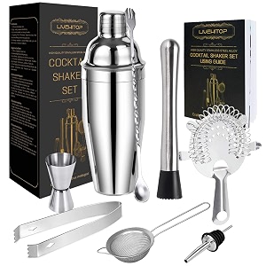 livehitop cocktail shaker set stainless steel bartending kit with 25 oz martini shaker jigger strainer mixing spoon muddler recipe professional bar tools