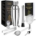 LIVEHITOP Cocktail Shaker Set, Stainless Steel Bartending Kit with 25 oz Martini Shaker, Jigger, Strainer, Mixing Spoon, Muddler, Recipe, Professional Bar Tools
