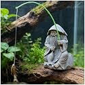 livelyfish Mini Fisherman Statue Asian Zen Decoration Sitting Fishing Figurines Sandstone Vintage Ornament for Aquarium Fish Tank Pot Garden Home Japanese Decor (EL)