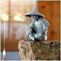 livelyfish Mini Fisherman Statue Asian Zen Decoration Sitting Fishing Figurines Sandstone Vintage Ornament for Aquarium Fish Tank Pot Garden Home Japanese Decor (Yellow)