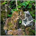livelyfish Mini Fisherman Statue Asian Zen Decoration Sitting Fishing Figurines Sandstone Vintage Ornament for Aquarium Fish Tank Pot Garden Home Japanese Decor (A)