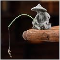 livelyfish Mini Fisherman Statue Asian Zen Decoration Sitting Fishing Figurines Sandstone Vintage Ornament for Aquarium Fish Tank Pot Garden Home Japanese Decor (CL)