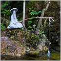 livelyfish Mini Fisherman Statue Asian Zen Decoration Sitting Fishing Figurines Sandstone Vintage Ornament for Aquarium Fish Tank Pot Garden Home Japanese Decor (B)